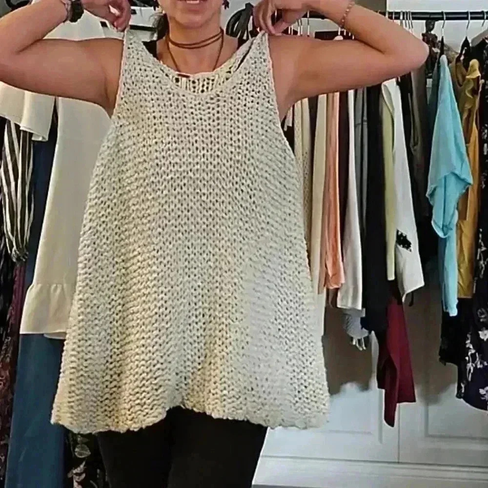 Free People Cream Knit Sweater Tank
